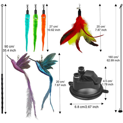 2 Wands with Base & 6 Feather Interactive Cat Toy Set
